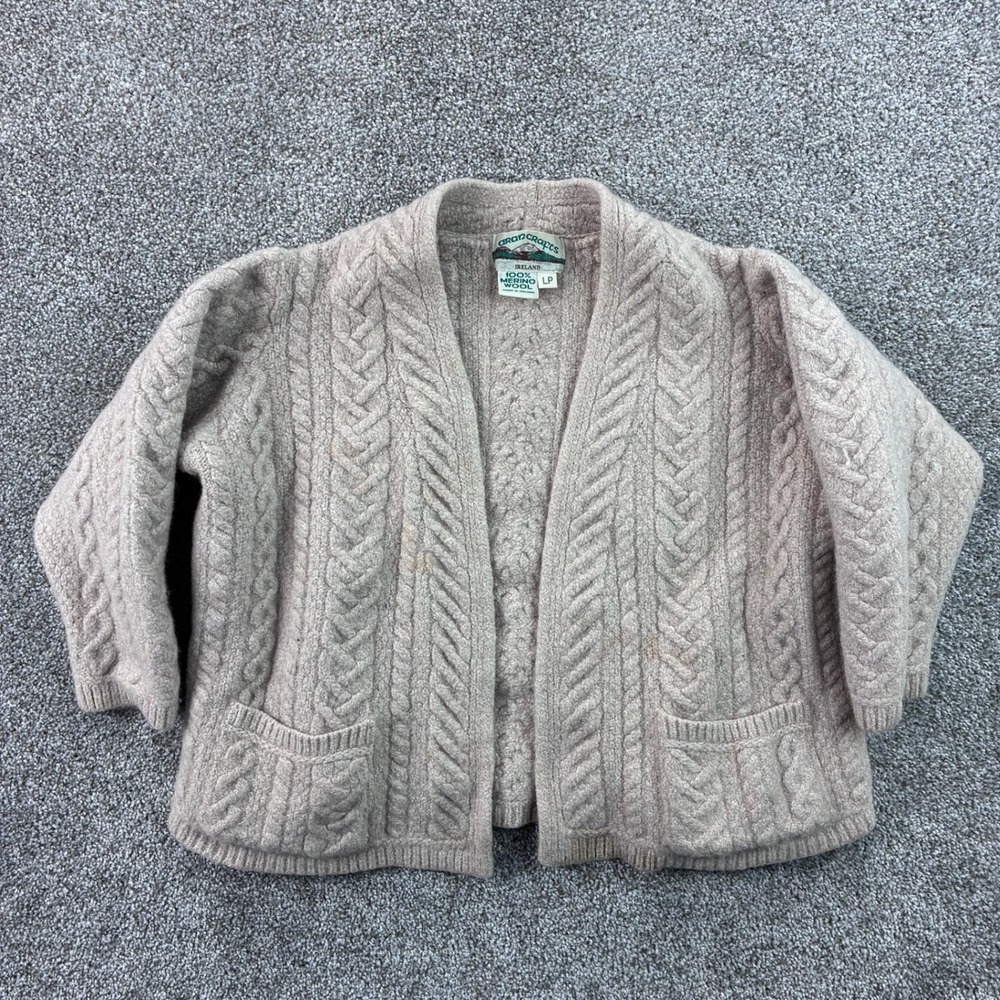 Aran Crafts Cardigan Sweater Women's LP Cream Merino Wool Fisherman Knit Ireland
